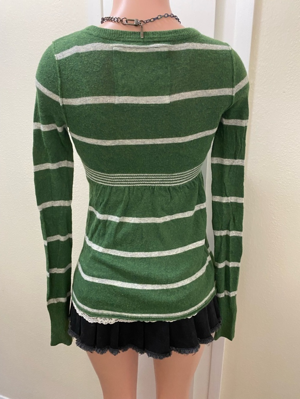 Y2k vintage Abercrombie green and white striped babydoll long sleeve sweater - Picture 8 of 15
